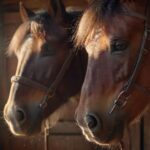 Hyperrealistic photograph capturing a poignant historical moment. Close-up on a weathered human hand gently stroking the muzzle of a majestic draft horse inside a rustic medieval stable. Sunlight streams through wooden slats, illuminating dust motes. Ultra-detailed textures on skin, horsehair, worn leather bridle. Cinematic lighting, shallow depth of field. No text, no letters, no writing.